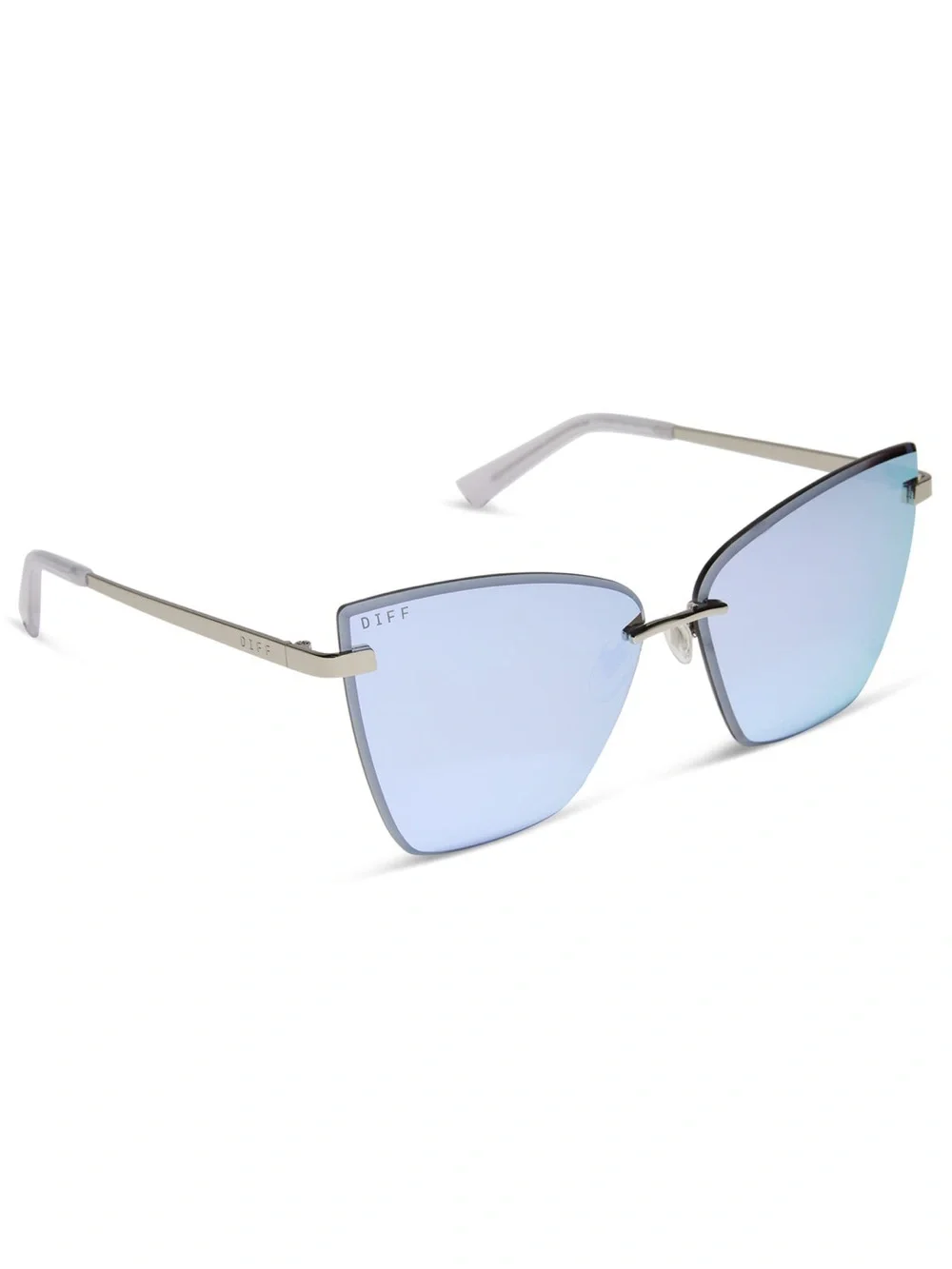 DIFF Becky V Sunglasses Silver Frame Silver Lavender Mirror Lens Rimless NWT